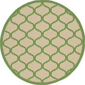 Unique Loom Outdoor Trellis Moroccan Machine Made Geometric Rug Beige and Green, Green 6' 1" x 6' 1"