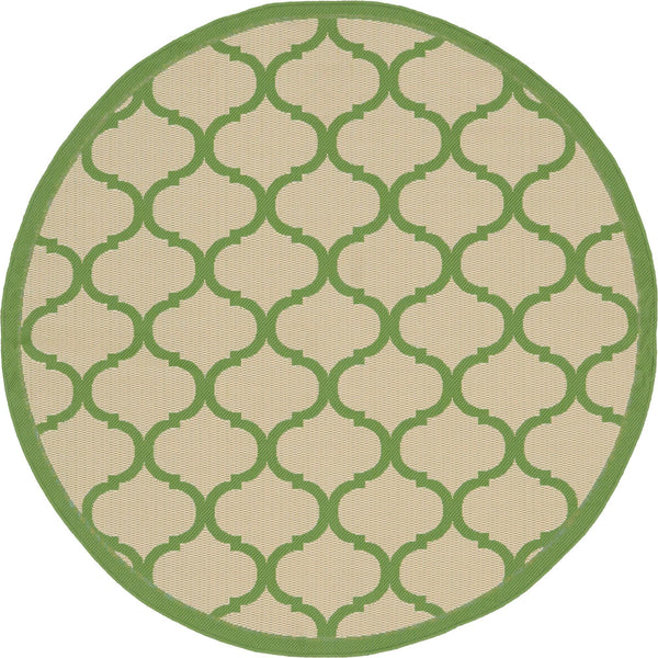 Unique Loom Outdoor Trellis Moroccan Machine Made Geometric Rug Beige and Green, Green 6' 1" x 6' 1"
