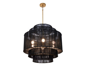 Sunpan Alyssa Chandelier - Handcrafted Artisan Lighting with Unique Design for Elegant Home Décor Appeal Antique Brass, Black Jute
