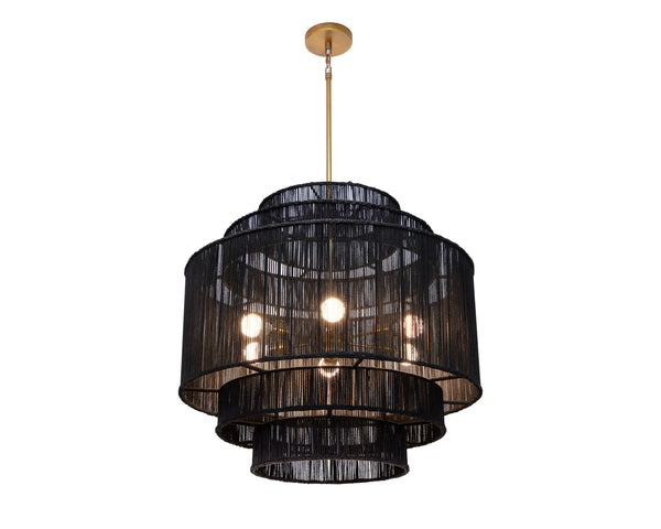 Sunpan Alyssa Chandelier - Handcrafted Artisan Lighting with Unique Design for Elegant Home Décor Appeal Antique Brass, Black Jute