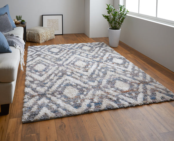 Feizy Rugs Mynka High Pile Geometric Rug - Pet Friendly, Stain Resistant, Stylish For High Traffic Areas Ivory,Gray,Taupe Polyester Myn39iafgrymltp00