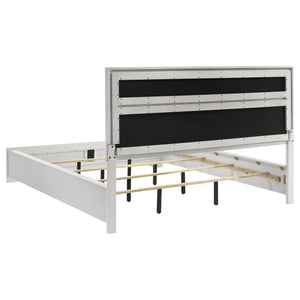 English Elm Randall Glam Eastern King Bedroom Set White Lacquer Crystal Hardware Tufted Bed B062S01788