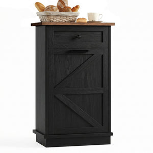 English Elm Tilt Out Trash Cabinet with Storage Drawer Conceals 10 Gallon Bin Pet Proof Brown+Black T5831P489253