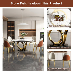 English Elm 59" Round Dining Table With 360° Lazy Susan - Heat & Scratch-Resistant Sintered Stone Top For 4 Chairs W2699S00027