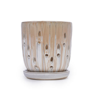 English Elm Set Of 2 Striped Ceramic Flowerpots - Modern 8" Planters With Drainage Holes For Stylish Displays W3273P322552-GIGA