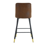 English Elm Brown Suede Skin Velvet Bar Stool - Black Metal Legs With Gold Spray Decoration.Set Of 2 Chairs.Brown,Bar Stool,Black Spray,