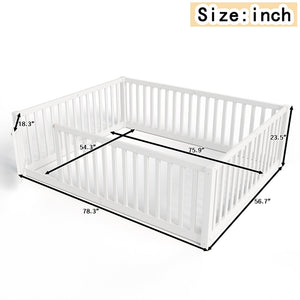 English Elm Twin Floor Bed Pine Wood Frame with Guardrails and Door for Safe Toddler Sleep Light White W1580P417670