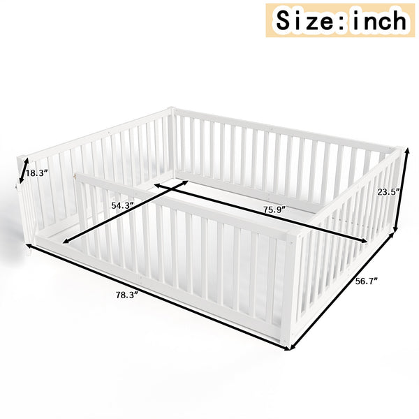 English Elm Twin Floor Bed Pine Wood Frame with Guardrails and Door for Safe Toddler Sleep Light White W1580P417670