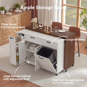 English Elm K&k Extendable Kitchen Island Rolling Cart with Spice Rack Walnut Oak Finish White N707S000026W