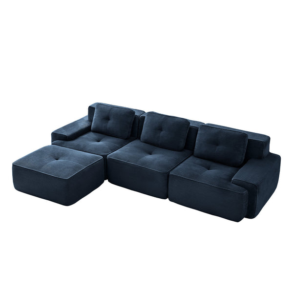 English Elm 117" Modern L-Shaped Modular Sectional Sofa - Luxurious Corduroy, Deep Seats, Movable Ottoman, No Assembly W714S01495