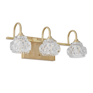 English Elm 17" Modern Crystal Bathroom Vanity Light - 3-Light Gold Wall Sconce with Clear Glass Shades, Elegant Hard-Wired Fixture W2312P374823