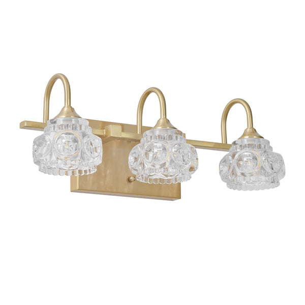 English Elm 17" Modern Crystal Bathroom Vanity Light - 3-Light Gold Wall Sconce with Clear Glass Shades, Elegant Hard-Wired Fixture W2312P374823