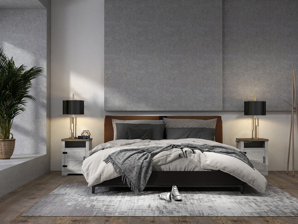 English Elm Farmhouse Rustic Nightstand with 2 Drawers and Open Shelf, Sturdy Wood-End Table for Bedroom Charm White+Oak 23.03 L x 20.79 W x 6.89 H W3151P264507