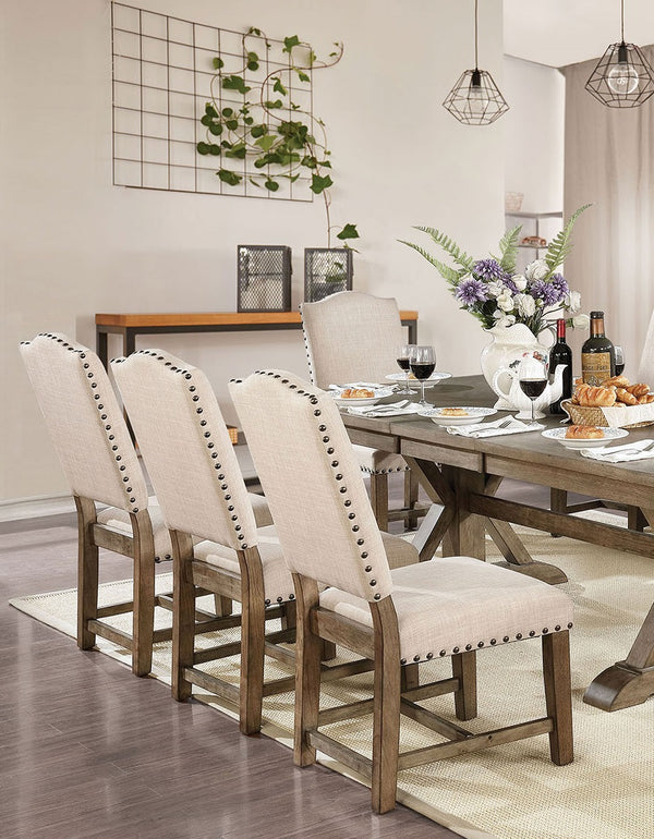 English Elm Formal Beige Fabric Dining Chairs Set of 2 — Arched Back, Nailhead Trim, Solid Wood Frame, Cozy Seat B2741P284208
