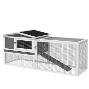 English Elm Pawhut 2-Story Rabbit Hutch With Slide-Out Tray & Detachable Run - Indoor/Outdoor Bunny Home 61.5" W2225P217666-GIGA