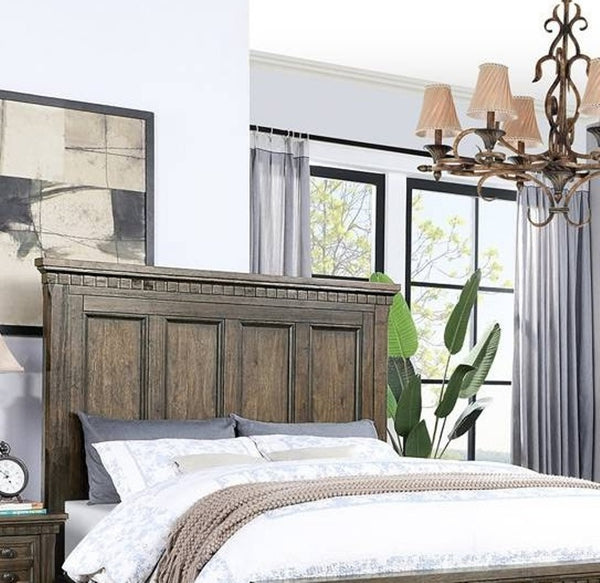 English Elm 1pc California King Panel Bed Tall Headboard Storage Footboard Traditional Brown Wood B011S02126