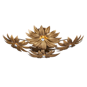 Alithea Semi-Flush Mount Light Fixture - Antique Brass Floral Design by Tom Caldwell for Elegant Spaces
