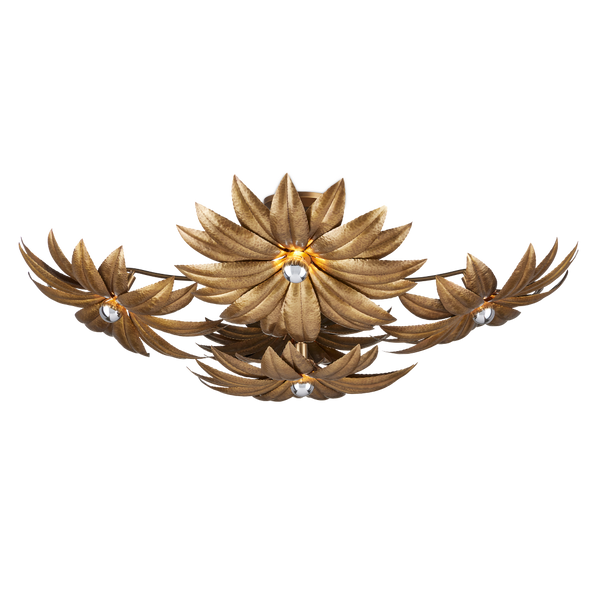 Alithea Semi-Flush Mount Light Fixture - Antique Brass Floral Design by Tom Caldwell for Elegant Spaces