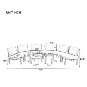 English Elm TOPMAX 8-Piece Patio Sofa Set with Modular Half-Moon Sectionals, Tempered Glass Tables, Cushioned Komfort Gray SP100029AAE