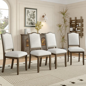 English Elm Farmhouse Upholstered Dining Chairs Set of 4 with High Back, Comfortable Modern Seating for Home Use Brown+Beige N752P271803D
