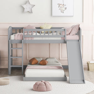 English Elm Twin Over Kids Bunk Bed with Built-in Slide Solid Pine Frame Gray Finish LT100514AAE
