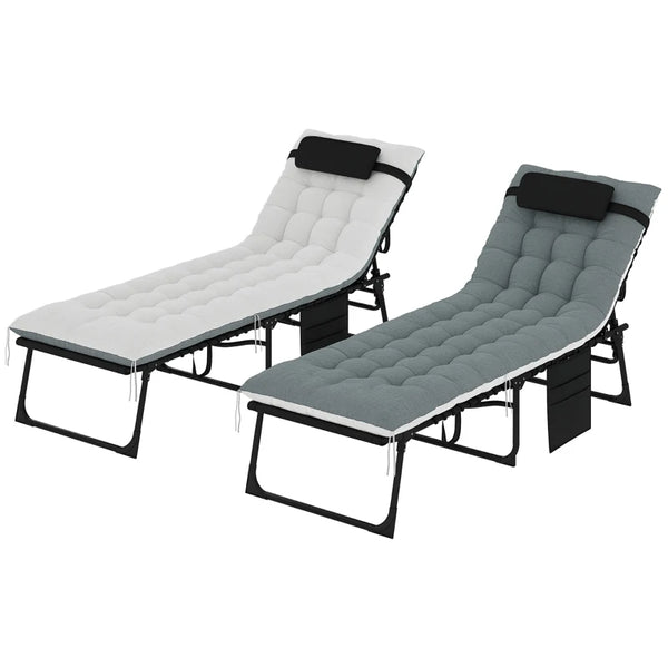 English Elm Adjustable Outdoor Chaise Lounge Set with Mesh Fabric Steel Frame and Removable Cushions Black+ Gray T3971P506022