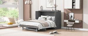 English Elm Queen Murphy Wall Bed with Usb Ports Storage Drawers and Cabinet Style Panel Front Gray N708S00006AAE
