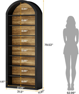 English Elm Display Cabinet Wall Mounted 5 Tier Glass Door Shelving for Collectibles Matte Black Black T3971P449678