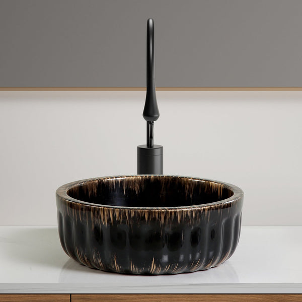 English Elm 15"x15" Ceramic Vessel Sink Gold Rim Gloss White Basin for Modern Bathroom Vanity W3402P435611