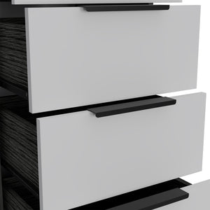 English Elm Washington Five Drawer Dresser with Light Oak Frame and White Fronts, Space-Saving Minimalist Storage Chest Smoke,White 46 L x 21 W x 5 H B128P148836