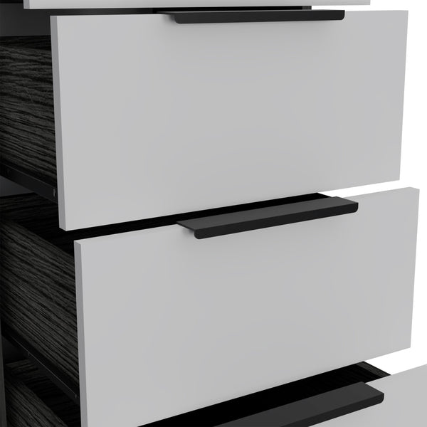 English Elm Washington Five Drawer Dresser with Light Oak Frame and White Fronts, Space-Saving Minimalist Storage Chest Smoke,White 46 L x 21 W x 5 H B128P148836