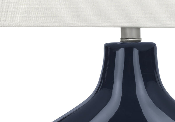 English Elm Lighting, Cobalt Ceramic Sculptural Table Lamp with Ivory Drum Shade for Modern Decor B2710P461826