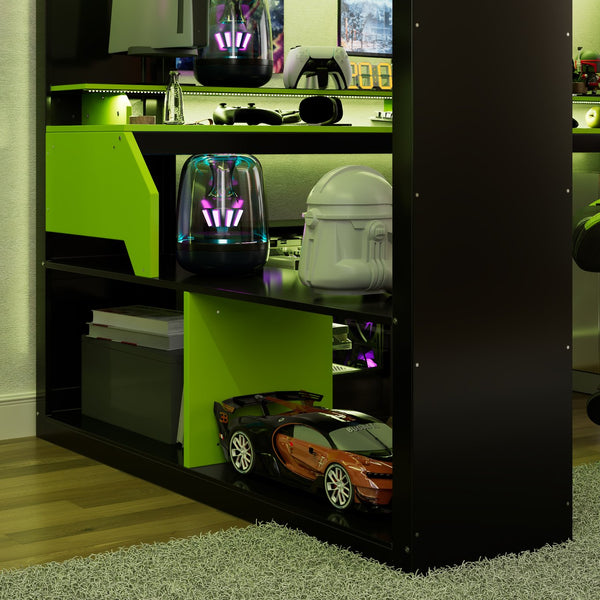 English Elm Full Size Gaming Loft Bed with Rgb Lighting Built-in Desk and Usb Charging Ports Green LT000275AAF