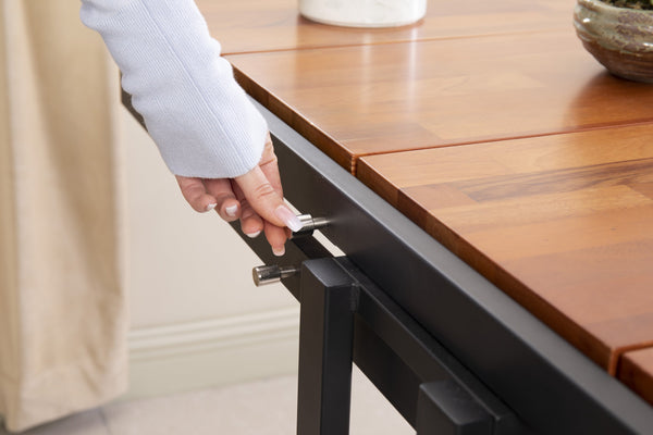 English Elm Extendable Convertible Shelf-to-Table Dining Table with Mahogany Wood & Metal Frame for Small Spaces W3128P281270