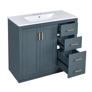 English Elm 72'' Modern Blue Bathroom Vanity With Ceramic Sink, Soft-Closing Drawers & Solid Wood Frame Storage N710SS00013C