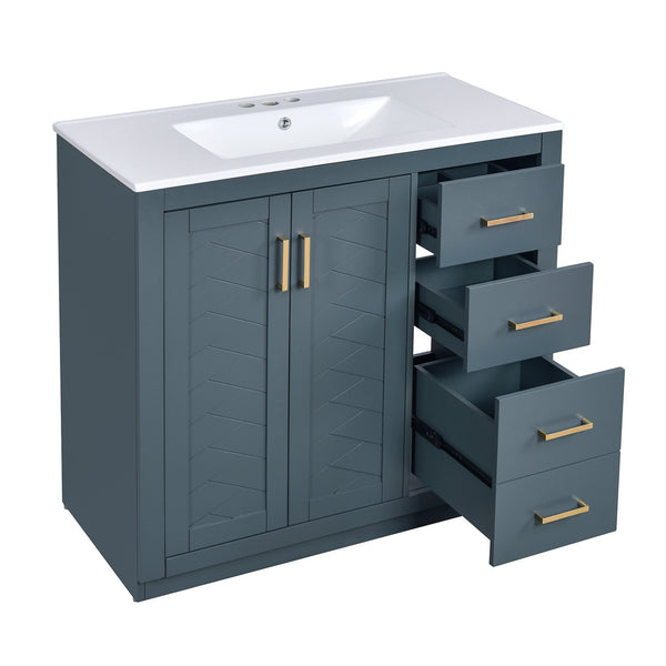 English Elm 72'' Modern Blue Bathroom Vanity With Ceramic Sink, Soft-Closing Drawers & Solid Wood Frame Storage N710SS00013C