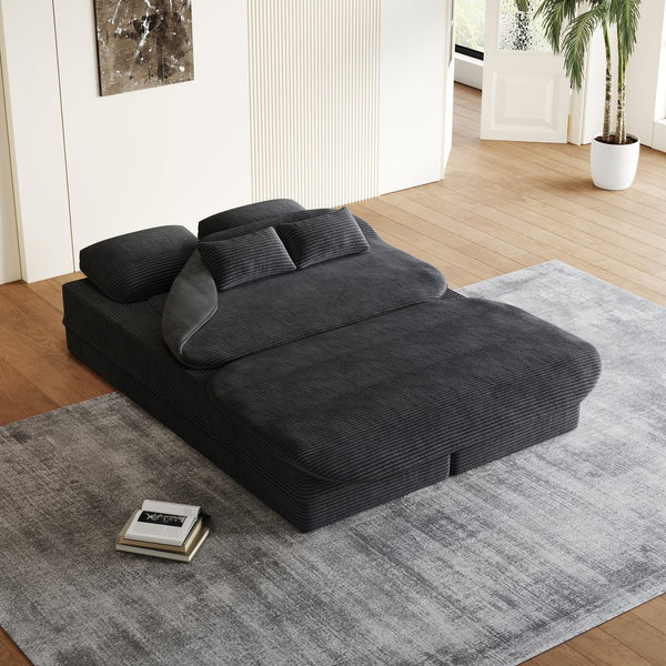 English Elm 75''2-In-1 Foldable Sofa Bed - Versatile Corduroy Lounge With Integrated Blanket & Pillows For Comfort W834P317046