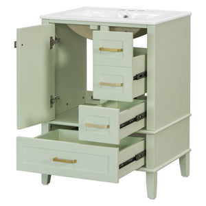 English Elm 24" Olive Bathroom Vanity Solid Wood Frame Ceramic Sink Gold Hardware Soft Close Green N729P373276F