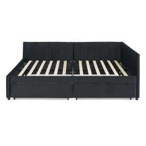 English Elm Full Size Upholstered Tufted Daybed Frame With Storage Drawers, Plush Velvet In Elegant Black Finish W1413S00088