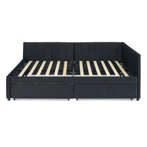 English Elm Full Size Upholstered Tufted Daybed Frame With Storage Drawers, Plush Velvet In Elegant Black Finish W1413S00088