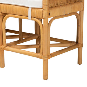 English Elm Modern Bohemian Rattan Bench with Woven Frame Open Shelf and Cushion for Entryway B2750P467674