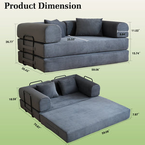 English Elm 59'' Corduroy Floor Sofa Convertible Sleeper with Bolster Pillow for Studio Living Gray W3434P449859