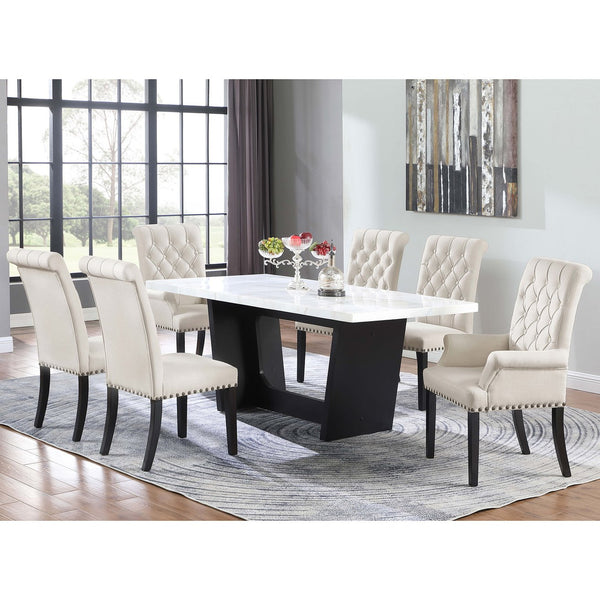 English Elm Maroney Rustic Espresso Oak Base with White Marble Top Dining Table, Sleek Retro Silhouette, 72" L B062P375505