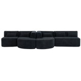 English Elm 143.7" Upholstered Sofa Free-Combined Sofa Couch With Two Chaise Lounge and Five Back Pillows For Living Room, Black