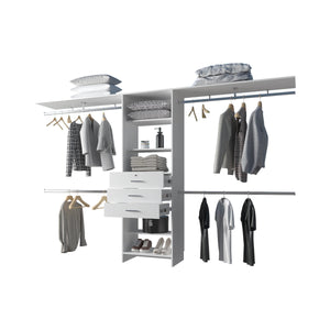 English Elm White Modular Closet Organizer System with Shelves, Drawers & Multiple Hanging Rods for Walk-In Closets and Bedrooms, Durable White Finish, Customizable Storage Solution B062S00623