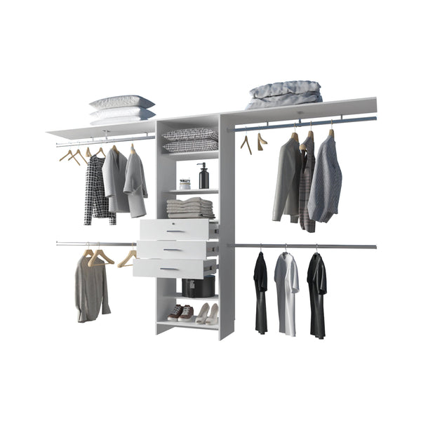English Elm White Modular Closet Organizer System with Shelves, Drawers & Multiple Hanging Rods for Walk-In Closets and Bedrooms, Durable White Finish, Customizable Storage Solution B062S00623