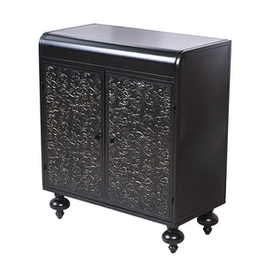 English Elm Art Accent Cabinet Antique Black Steel Sideboard with Embossed Pattern, Sturdy 75 lb Shelves & Rustic Charm W3122P272554