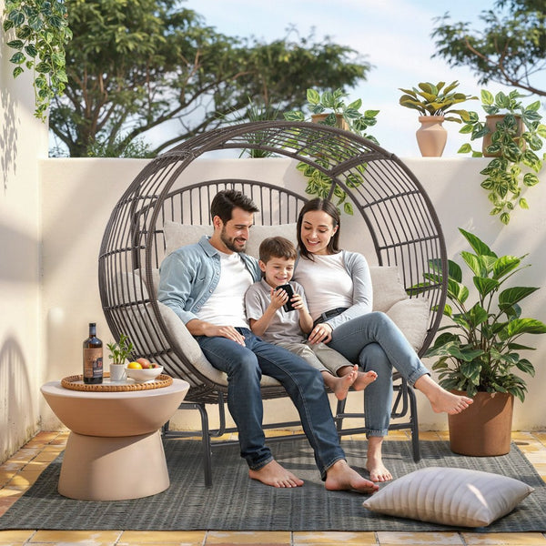 English Elm Oversized Pe Wicker Egg Glider Chair Two Person Patio Loveseat with Thick Cushions T3773P501788