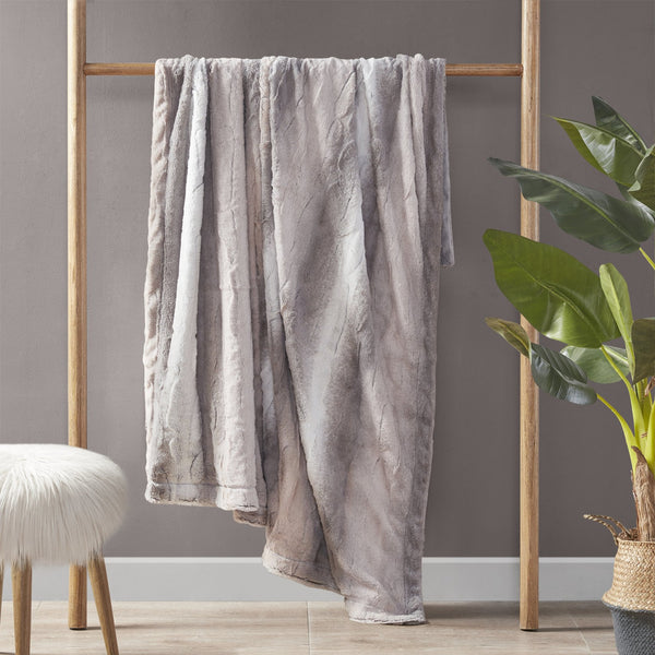 JLA Home Madison Park - Faux faux fur throw indulgent plush reversible faux mink blanket OEKO-TEX certified machine washable luxury Blush/Grey MP50-8526