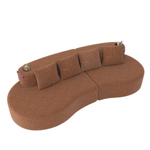 English Elm Modern Half Moon Chenille Sectional Three Seat Curved Sofa for Living Room or Apartment Orange W395P435343